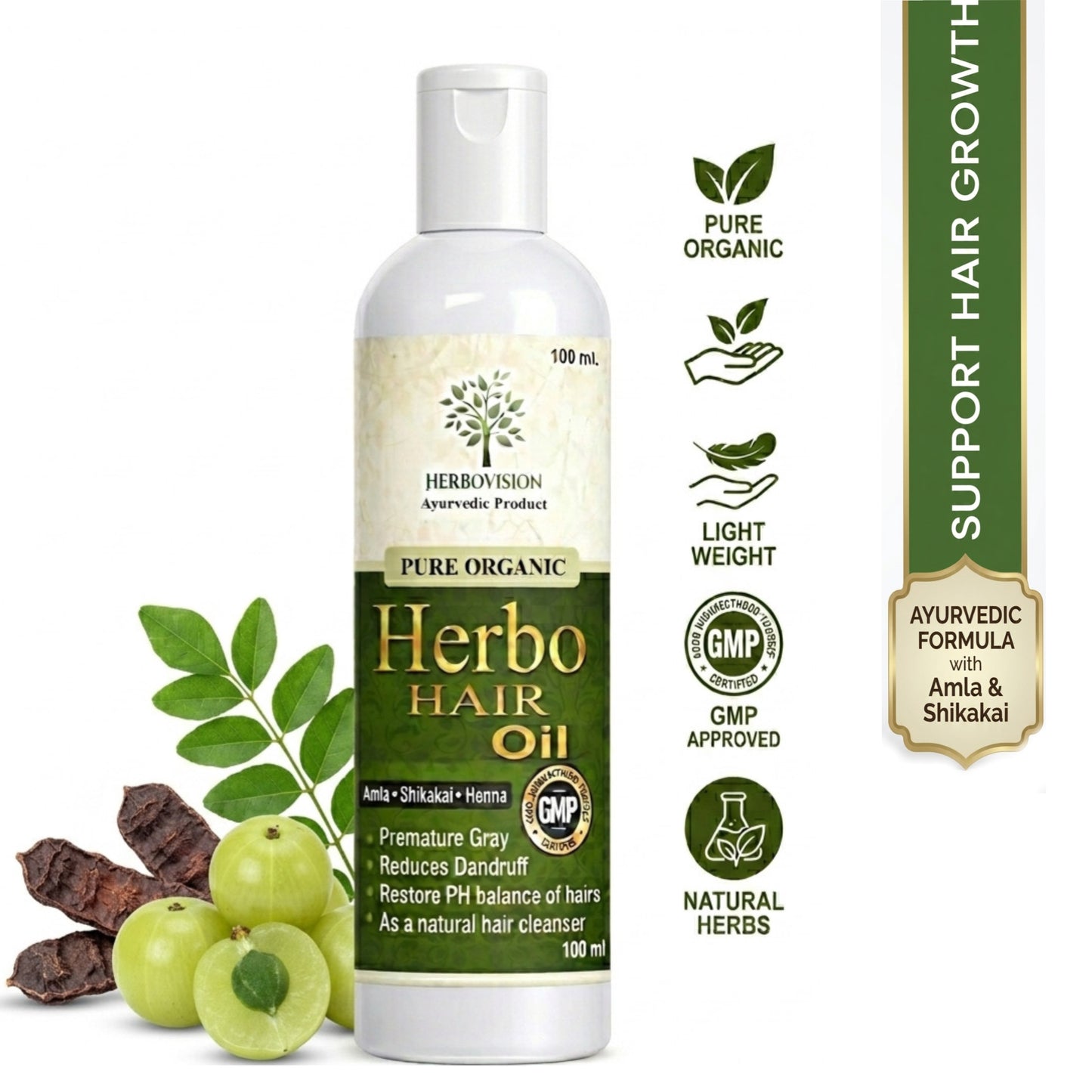Herbovision Herbal Hair Growth Oil for Hair Fall Control, Regrowth & Dandruff (100ml)