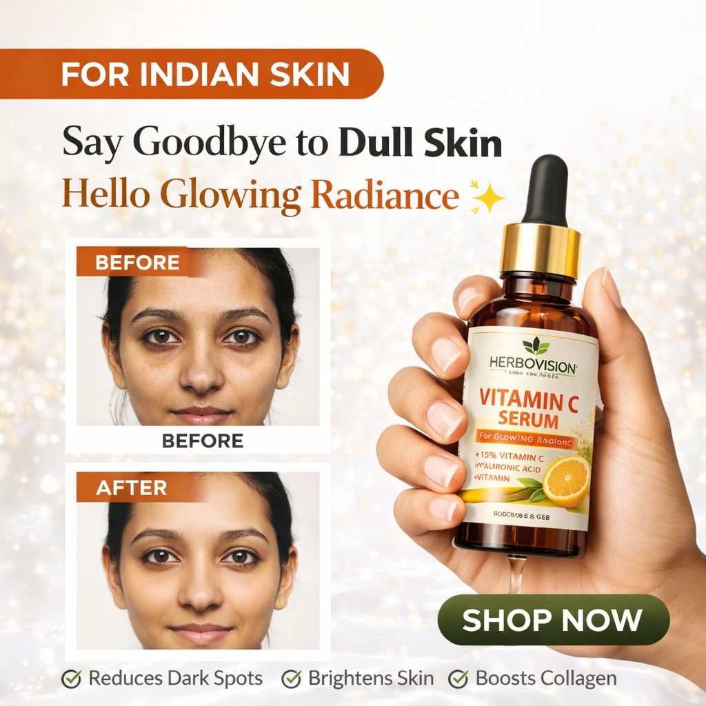 Herbovision Vitamin C Face Serum (30ml) | Skin Brightening & Glow Booster | Reduces Dark Spots & Pigmentation | Hydrating & Anti-Aging Serum for All Skin Types