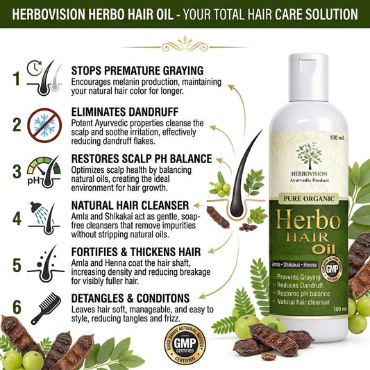 Herbovision Herbo Hair Oil Combo Pack of 3 (100ml Each) | Fast Hair Growth, Stops Hair Fall, Thick & Strong Hair | Herbal Oil for Men & Women