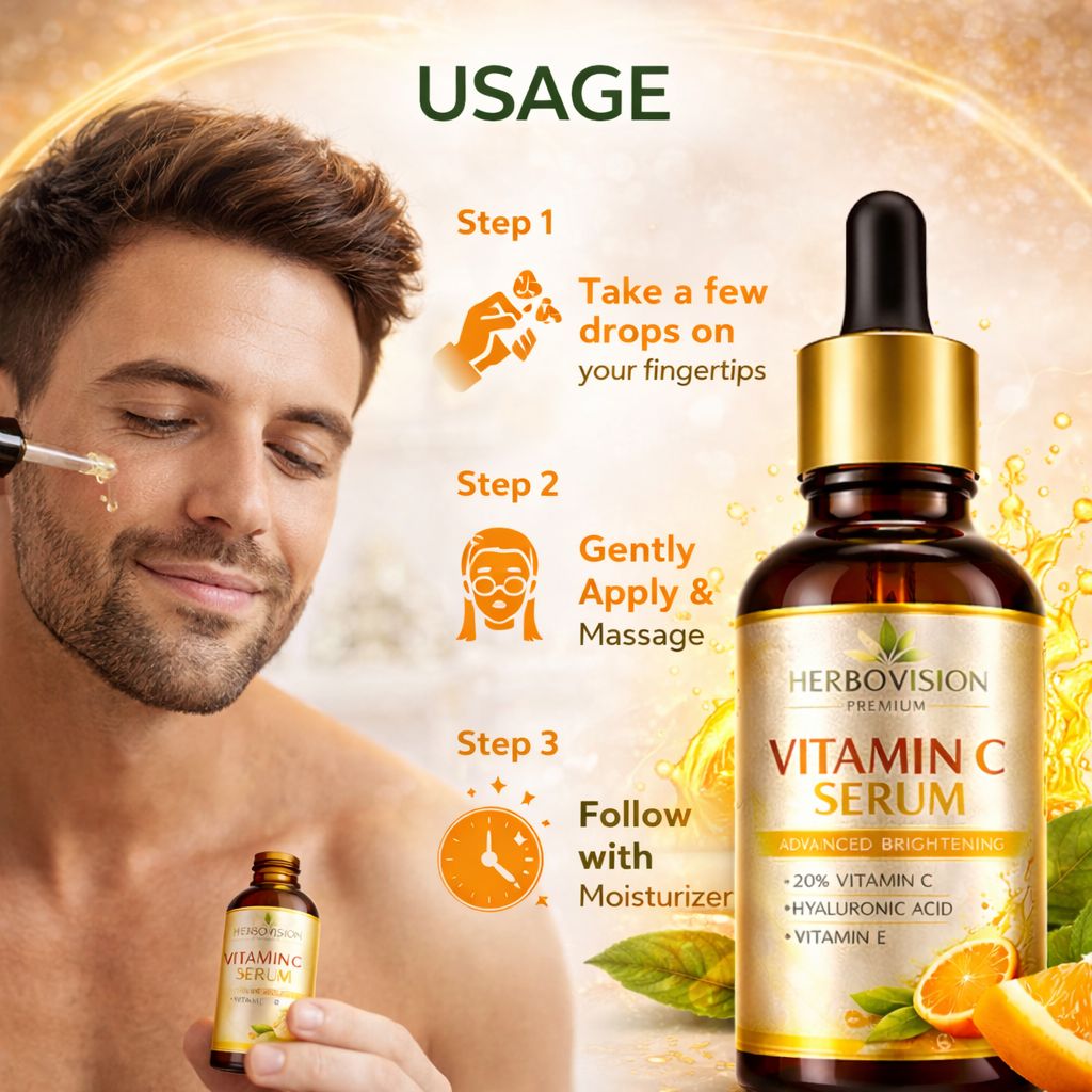 Herbovision Vitamin C Face Serum (30ml) | Skin Brightening & Glow Booster | Reduces Dark Spots & Pigmentation | Hydrating & Anti-Aging Serum for All Skin Types