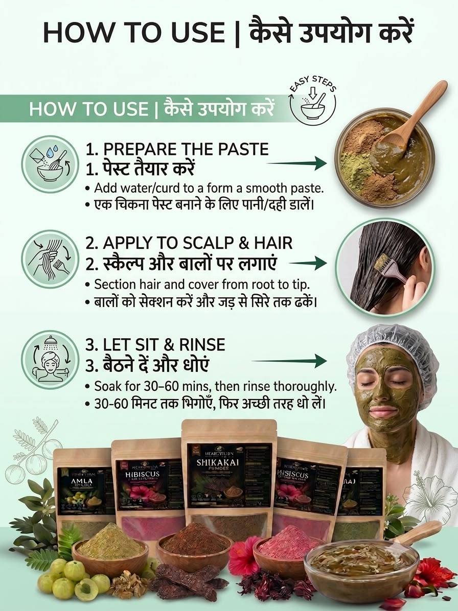 Herbovision Pure Organic Amla,Shikakai,Bhringraj,Hibiscus Hair Pack of 4 Combo