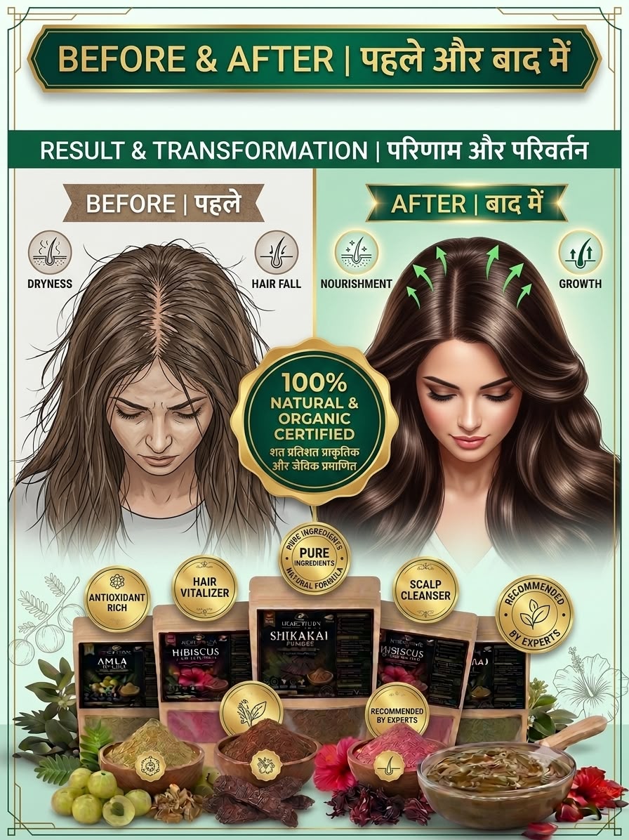 Herbovision Pure Organic Amla,Shikakai,Bhringraj,Hibiscus Hair Pack of 4 Combo